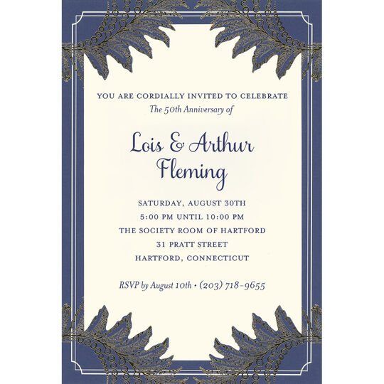 Navy and Gold Fern Die-cut Frame Invitations
